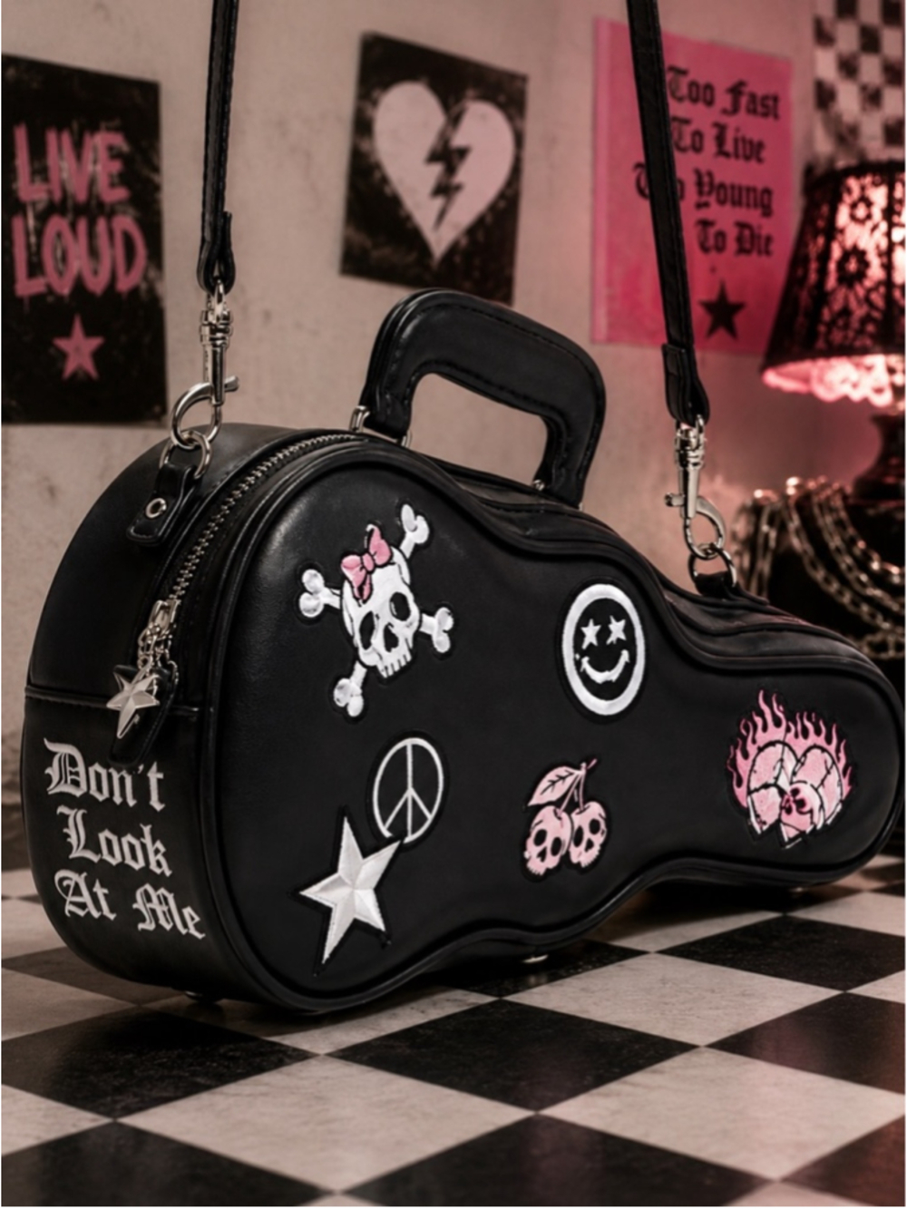 New Current Mood Dolls K!ll Guitar Shaped Vegan Leather Bag